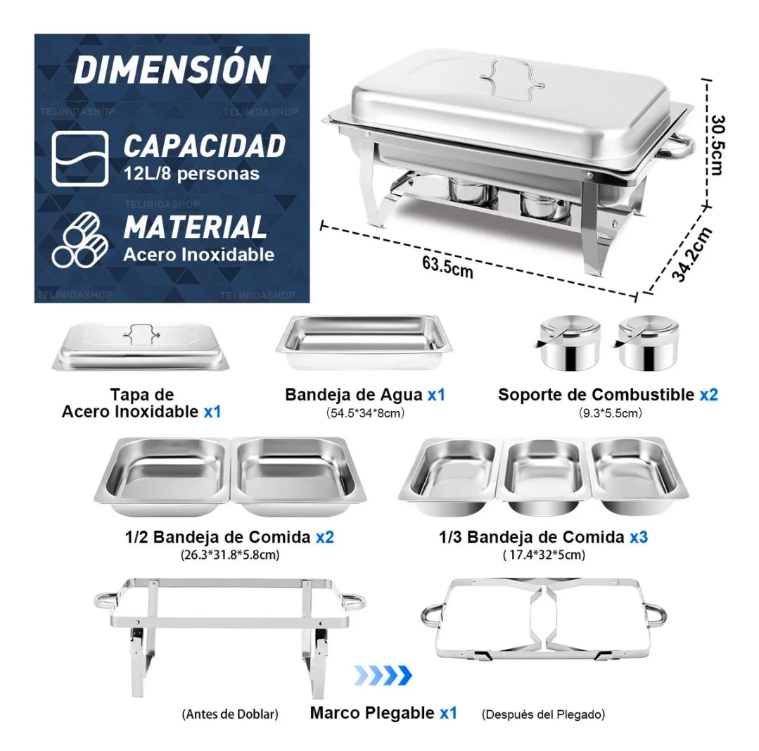 12L Ollas Vaporeras De Acero Inoxidable De Buffet Con 2+3 Insertos / Bufetera Acero Inoxidable