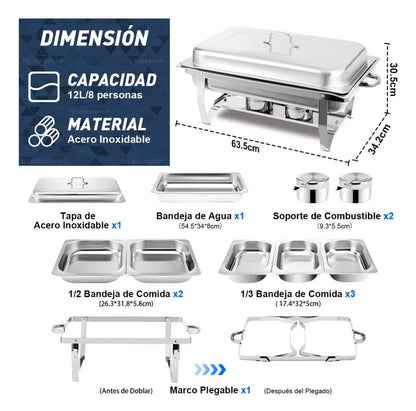 12L Ollas Vaporeras De Acero Inoxidable De Buffet Con 2+3 Insertos / Bufetera Acero Inoxidable