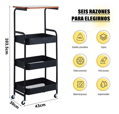 Carrito de almacenamiento de metal 4 niveles