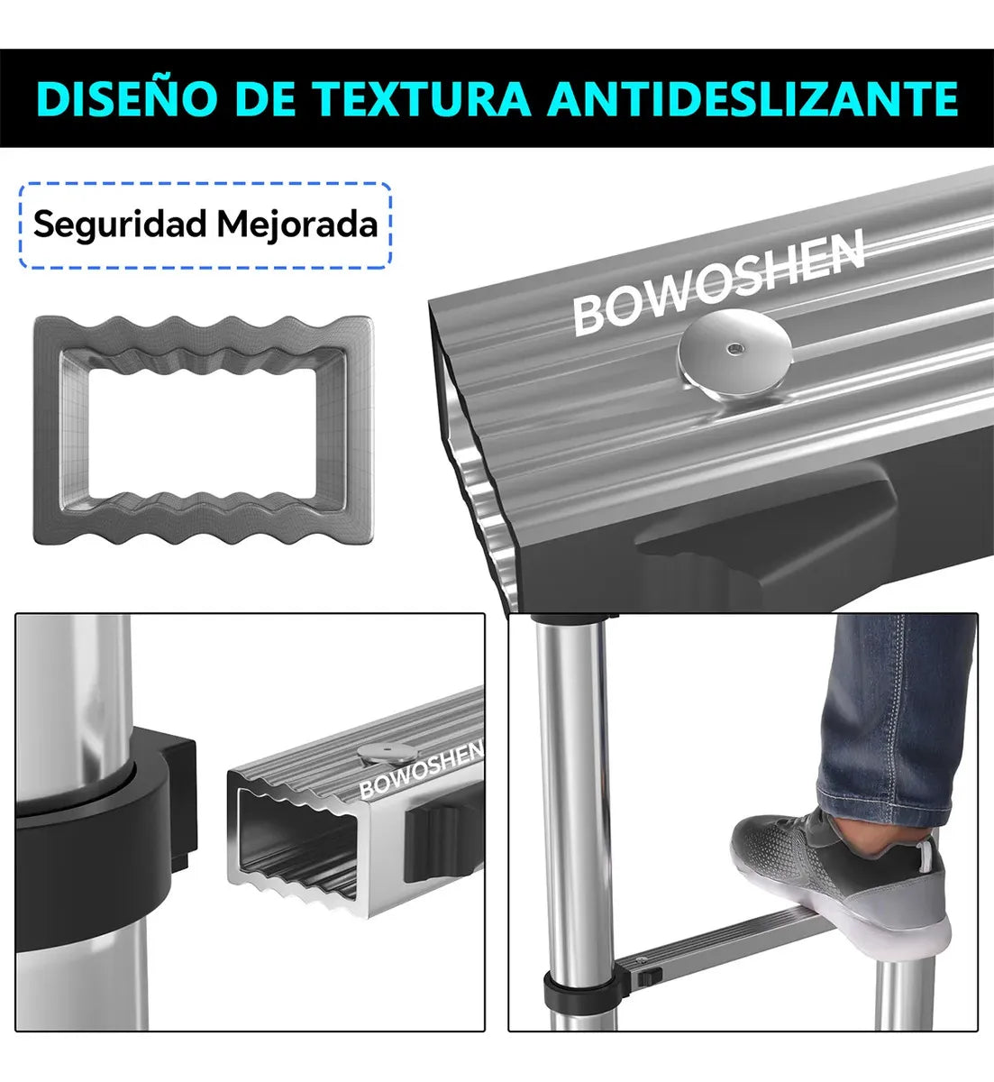 Escalera Telescópica Plegable 5 Metros Altura Ajustable Portátil Con Ganchos