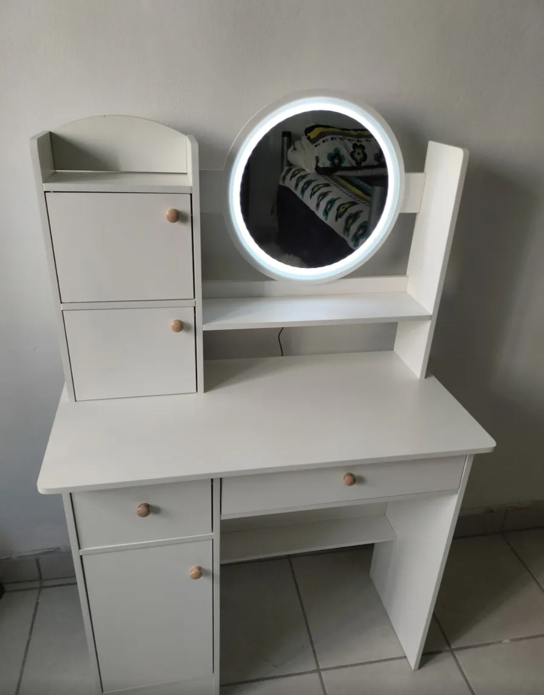 Tocador multifuncional con espejo led y dos cajones