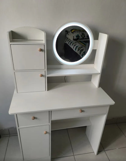 Tocador multifuncional con espejo led y dos cajones