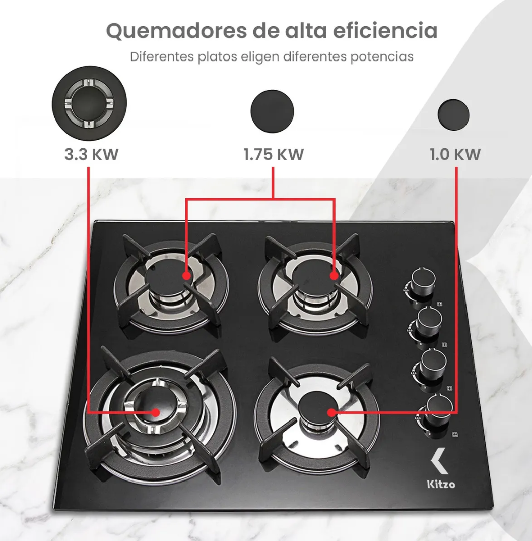 Parrilla 4 quemadores vidrio templado