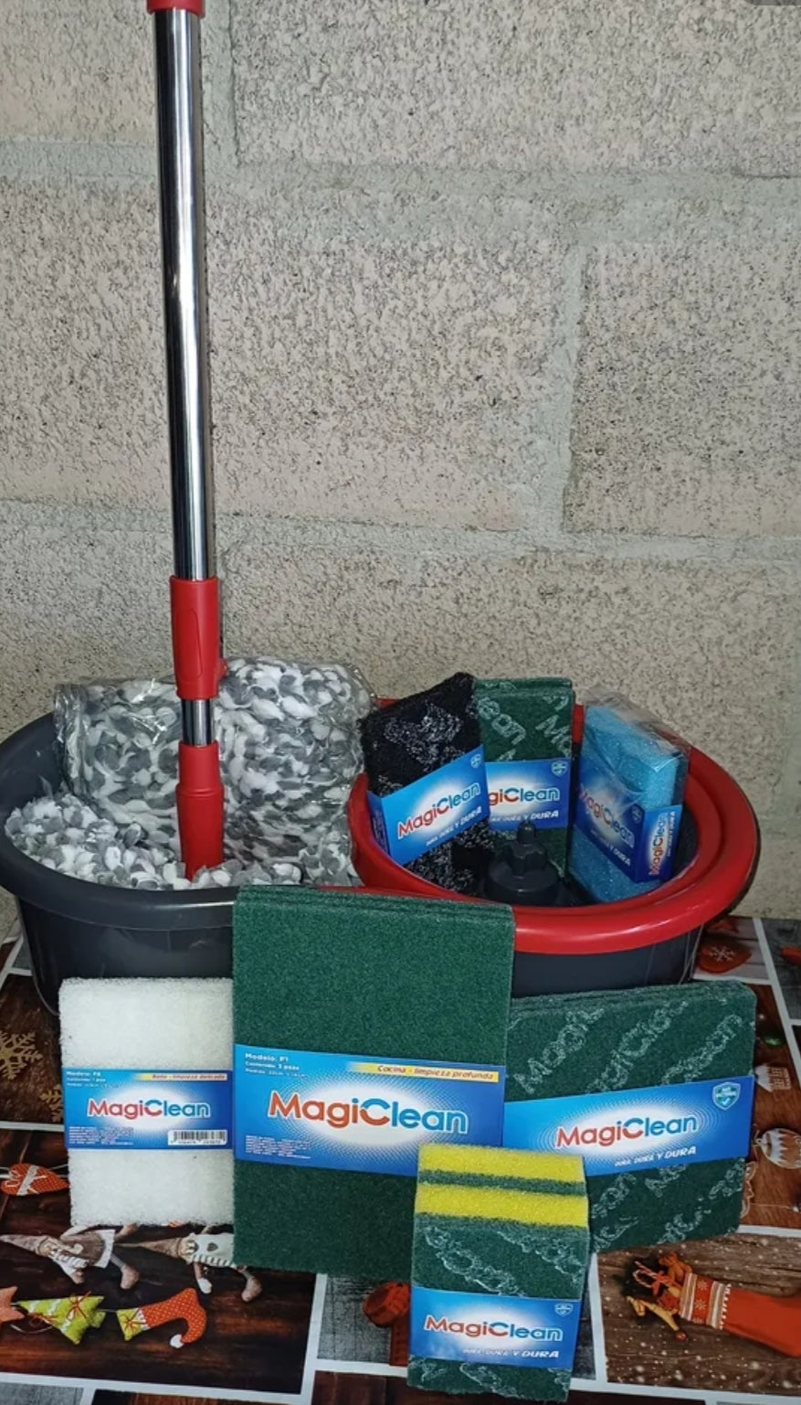 Kit Mop Trapeador Mágico + Fibras de limpieza