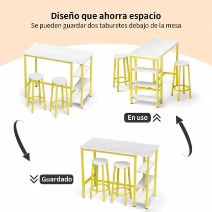 Mesa Barra De Cocina Multiusos Con 2 Bancos