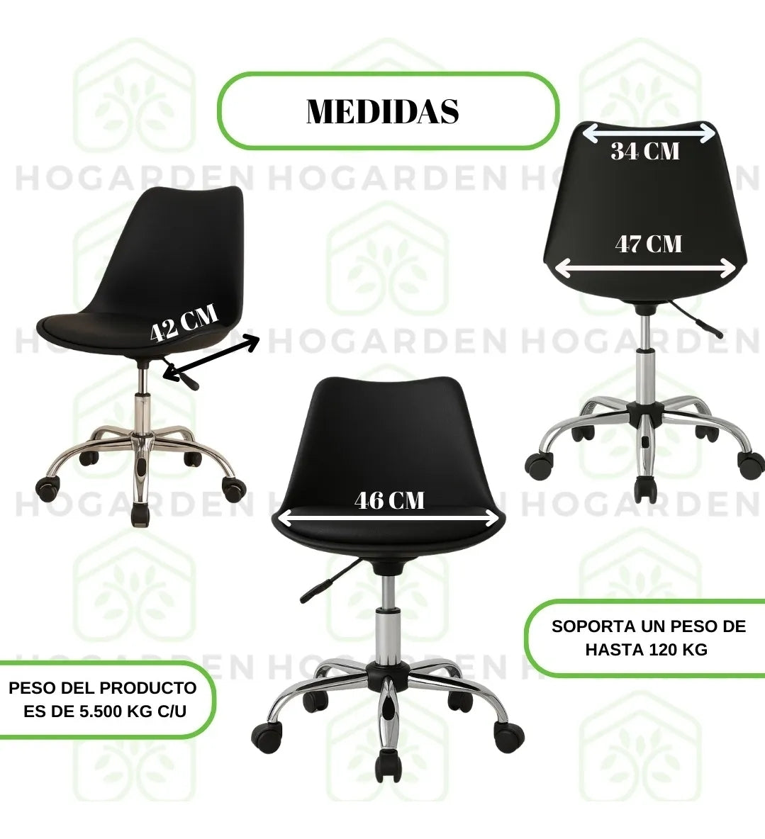 Set 3 sillas eames ejecutivas con rueditas
