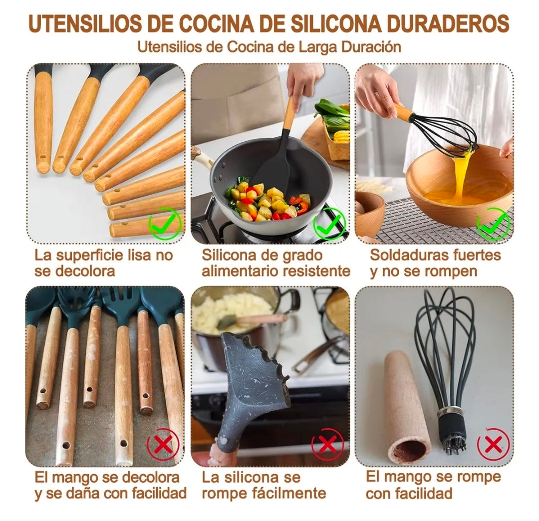 Utensilios Cocina De Silicona 44 Piezas Reposteria Espátulas Resistente Al Calor Con Mango Antideslizante Y Antiquemaduras