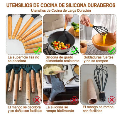 Utensilios Cocina De Silicona 44 Piezas Reposteria Espátulas Resistente Al Calor Con Mango Antideslizante Y Antiquemaduras