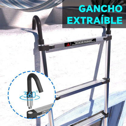 Escalera Telescópica Plegable 5 Metros Altura Ajustable Portátil Con Ganchos