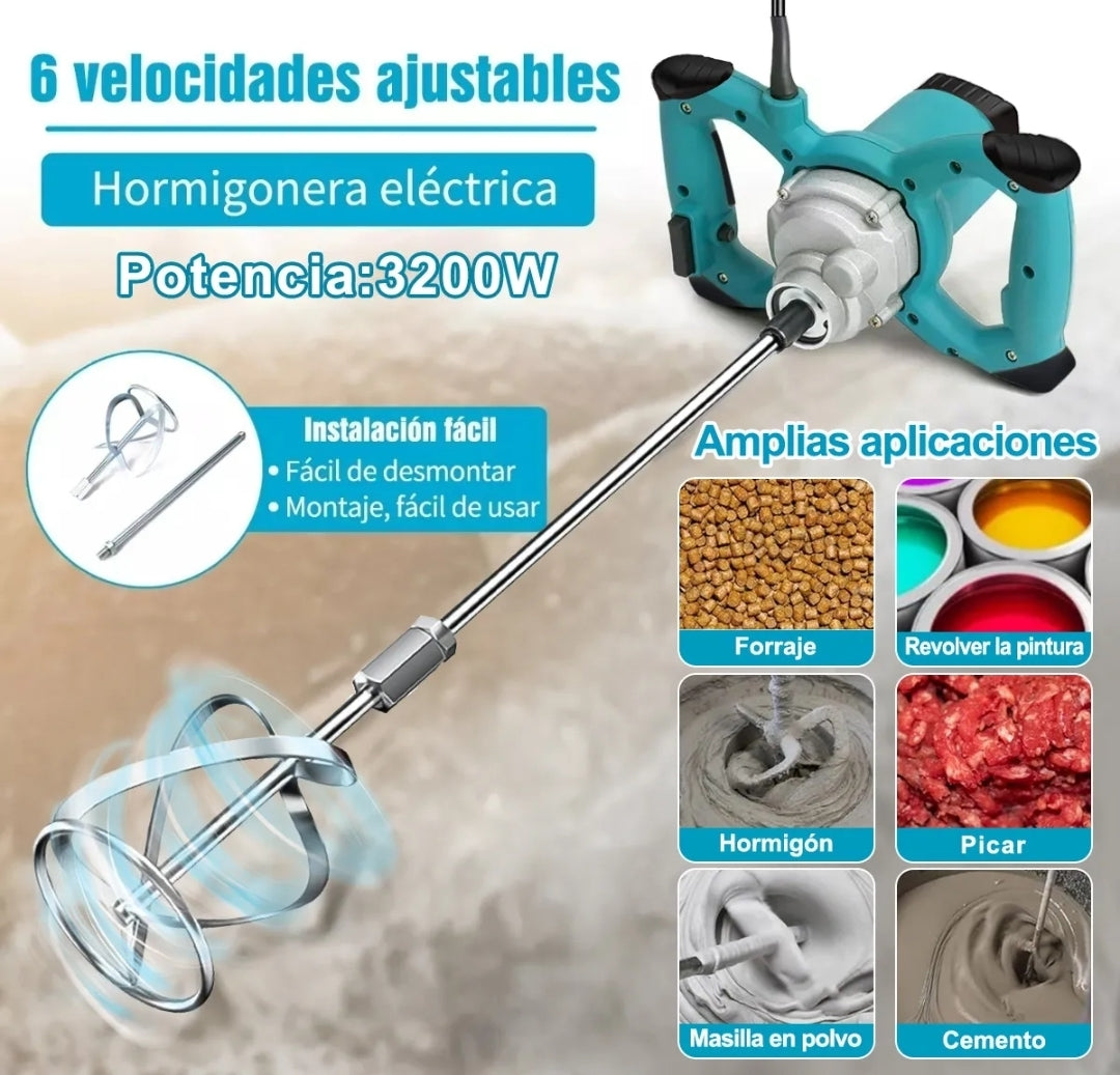 Mezcladora eléctrica de cemento/pintura 6 velocidades 3200w