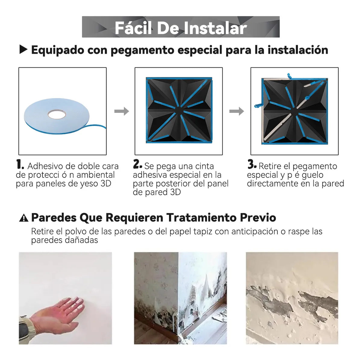 50pz Paneles Decorativos Panel 3d Pvc Panel Decorativo 30cm*30cm Negro Material de calidad Fácil de instalar y limpiar