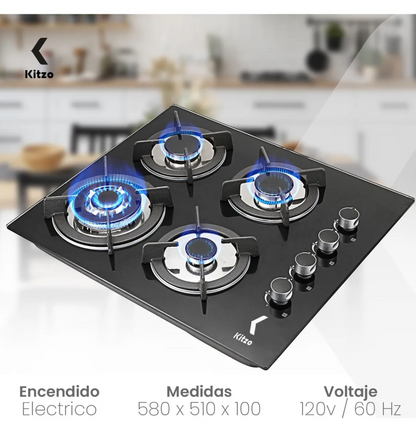 Parrilla 4 quemadores vidrio templado