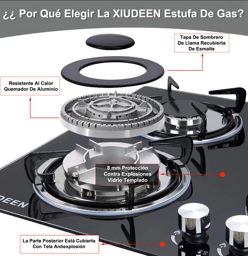 PARRILLA  XIUDEEN DE 5 QUEMADORES VIDRIO TEMPLADO