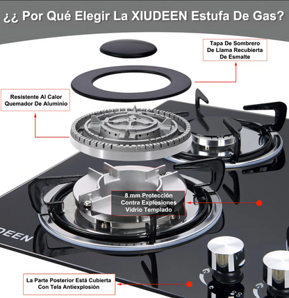 PARRILLA  XIUDEEN DE 5 QUEMADORES VIDRIO TEMPLADO