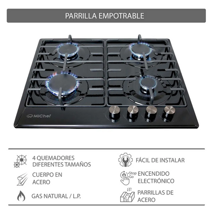Parrilla Michef 4 quemadores acero negro esmaltado