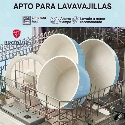 Bateria de cocina antiadherente 21 piezas con mangos desmontables