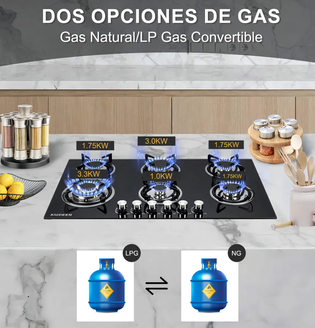 Parrilla Xiudeen 6 quemadores vidrio templado
