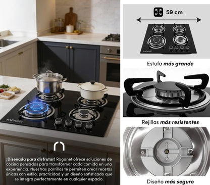 Parrilla 4 quemadores cristal templado RAGANET