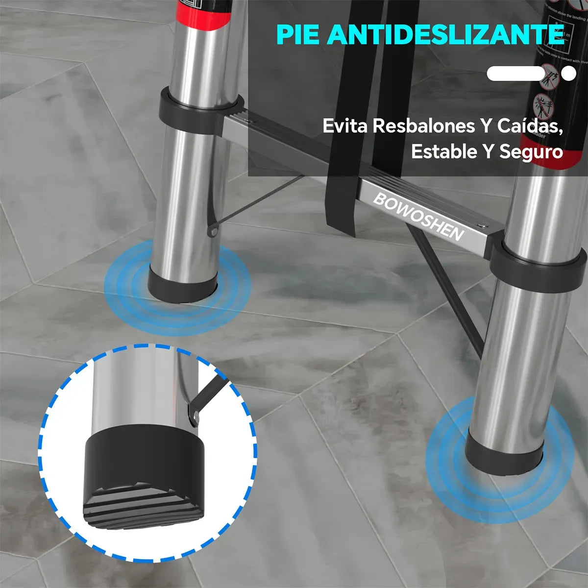 Escalera Telescópica Plegable 5 Metros Altura Ajustable Portátil Con Ganchos