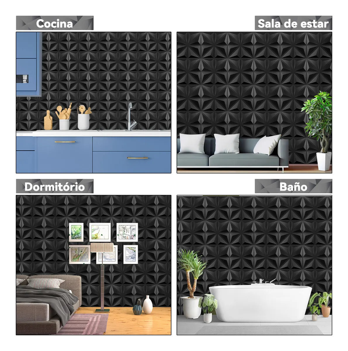 50pz Paneles Decorativos Panel 3d Pvc Panel Decorativo 30cm*30cm Negro Material de calidad Fácil de instalar y limpiar