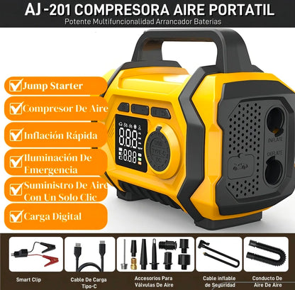 Arrancador De Batería De Auto Compresor De Aire 8000a Inflador 150psi Con Pantalla Con Smart Clip