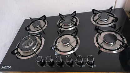 Parrilla Empotrable Cristal Templado Estufa 6 Quemadores Gas Color Negro