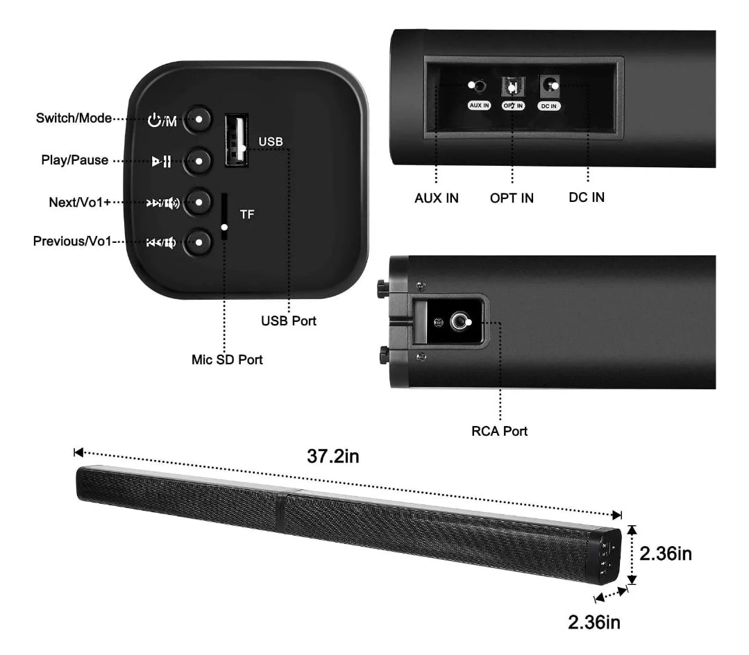 Barras de sonido Bluetooth Home Theater 2 en 1