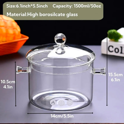 Olla de cocción de vidrio 1.5L juego de 2 piezas