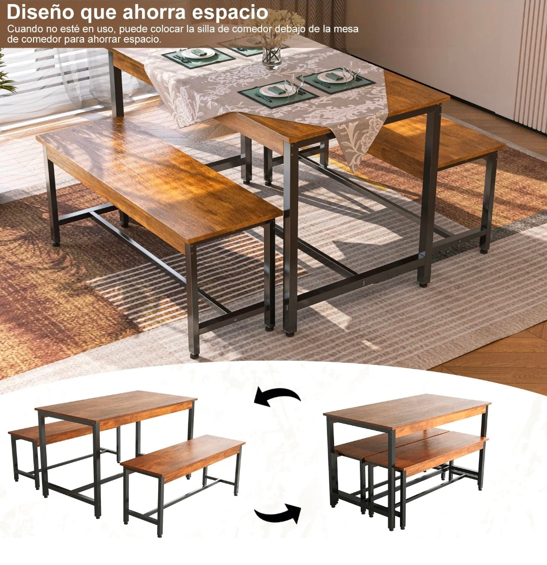 Conjunto De Comedor Rectangular Con 2 Bancos Para 4 Personas