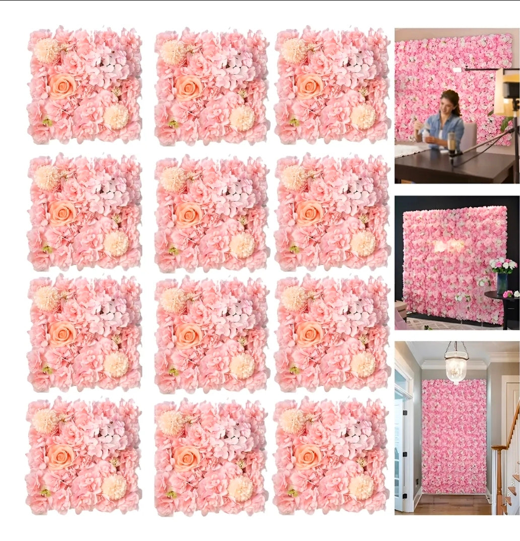 Panel flores rosas artificiales 12piezas 38x38cm