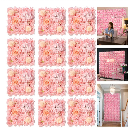 Panel flores rosas artificiales 12piezas 38x38cm