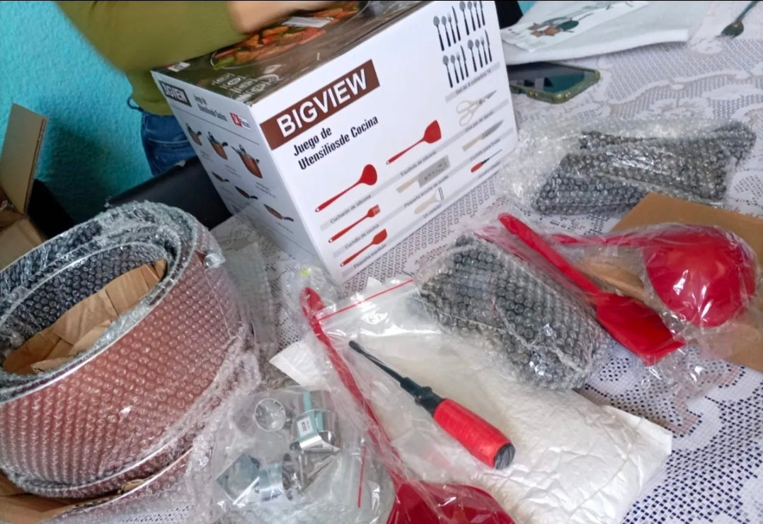 Batería De Cocina Antiadherente 34 Piezas - Juego De Ollas Y Utensilios De Aluminio