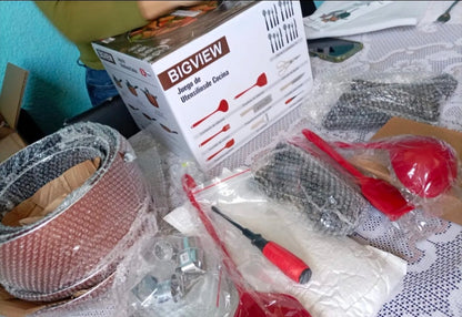 Batería De Cocina Antiadherente 34 Piezas - Juego De Ollas Y Utensilios De Aluminio