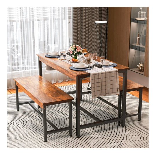 Conjunto De Comedor Rectangular Con 2 Bancos Para 4 Personas