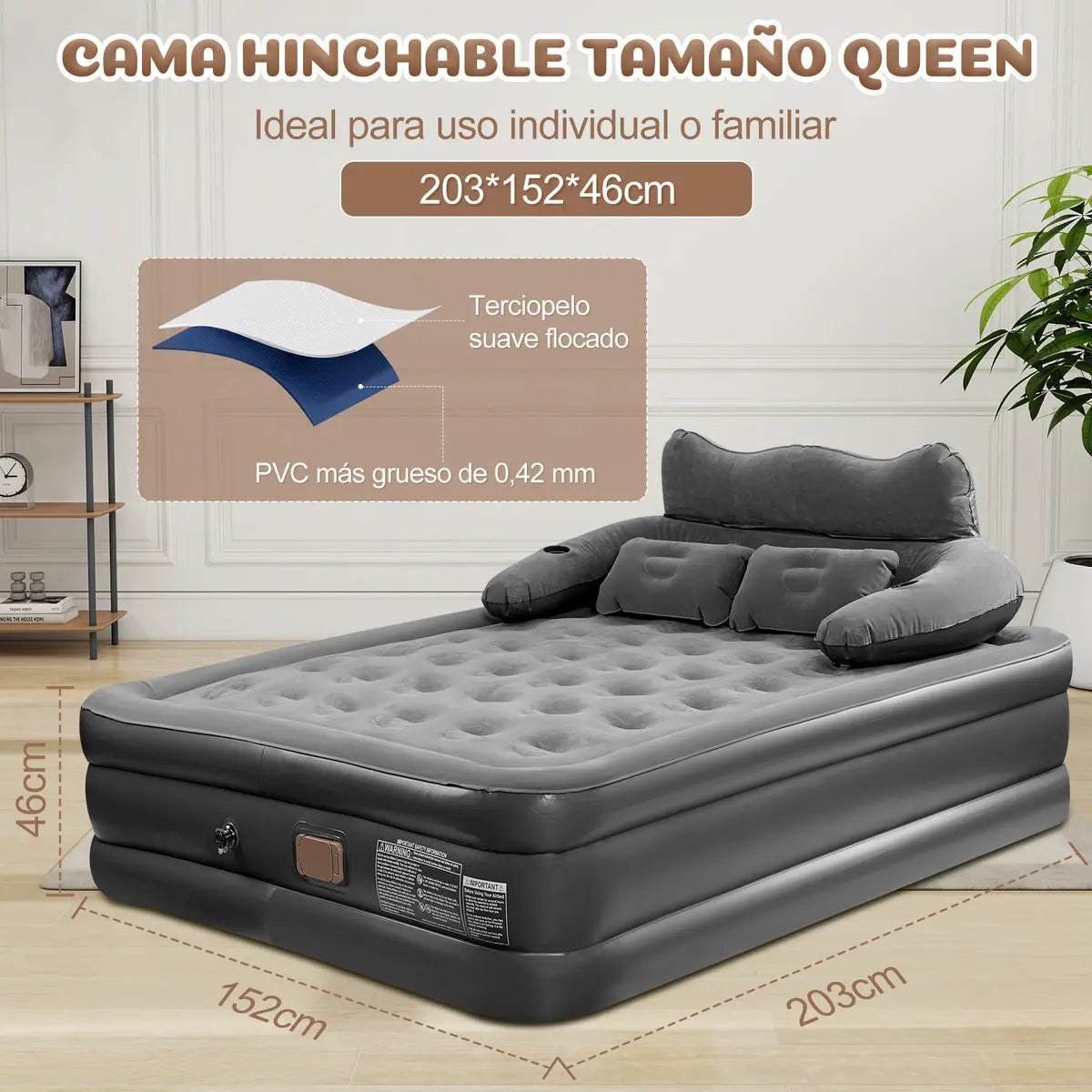 Colchón Inflable Queen Con Cabecero y Bomba Eléctrica
