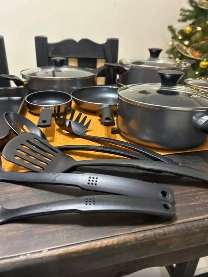 Batería De Cocina 20 Piezas De Aluminio Con Antiadherente Color Negro
