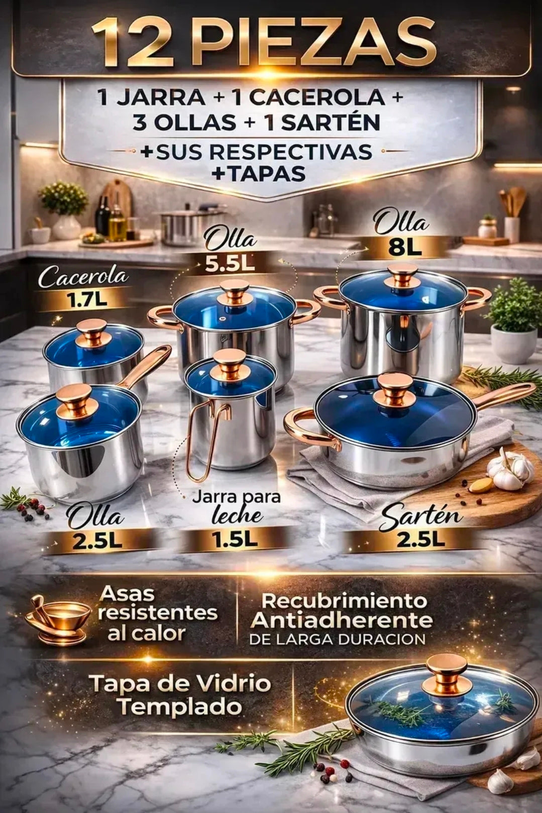 Batería de Cocina Kitchenes Juego de 12 Piezas