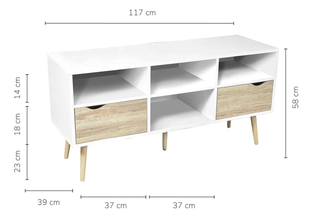 Mueble De Tv Estilo Nórdico Moderno Color Blanco Y Madera Marrón