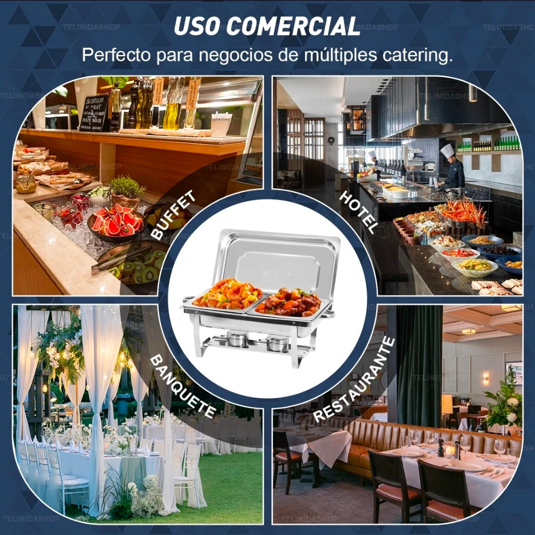 12L Ollas Vaporeras De Acero Inoxidable De Buffet Con 2+3 Insertos / Bufetera Acero Inoxidable