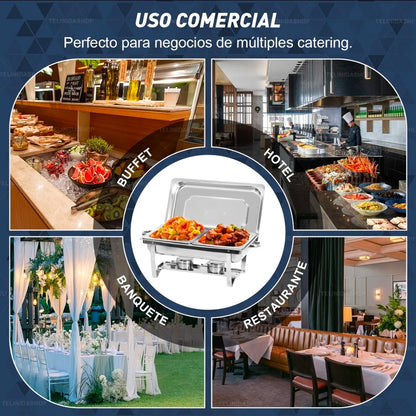 12L Ollas Vaporeras De Acero Inoxidable De Buffet Con 2+3 Insertos / Bufetera Acero Inoxidable