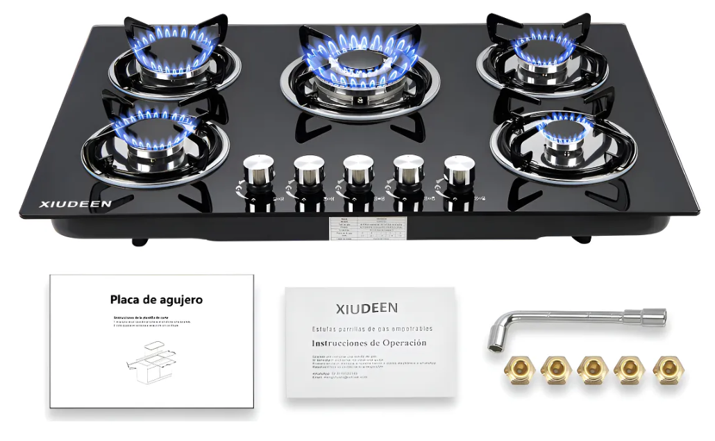 PARRILLA  XIUDEEN DE 5 QUEMADORES VIDRIO TEMPLADO