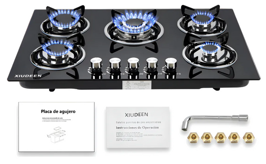 PARRILLA  XIUDEEN DE 5 QUEMADORES VIDRIO TEMPLADO