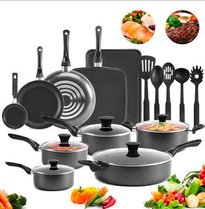 Batería De Cocina 20 Piezas De Aluminio Con Antiadherente Color Negro
