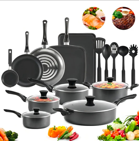 Batería De Cocina 20 Piezas De Aluminio Con Antiadherente Color Negro