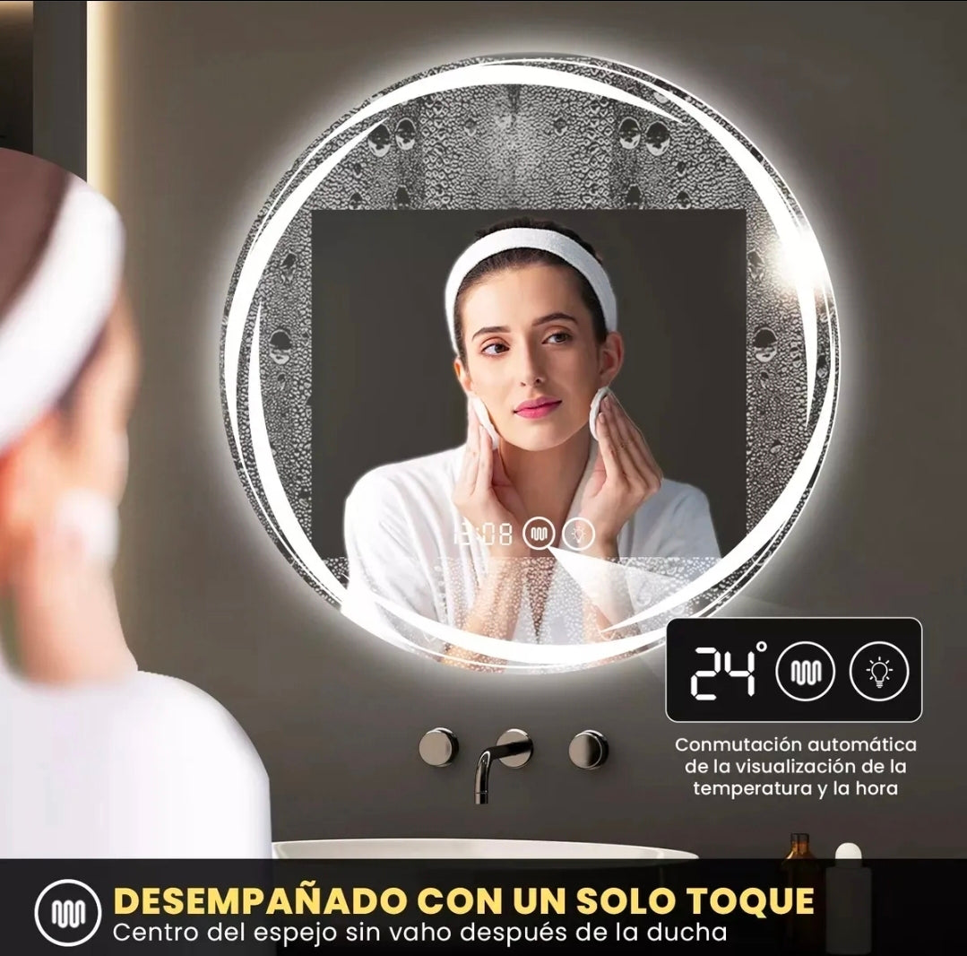 Espejo led con ajuste de hora 60x60cm