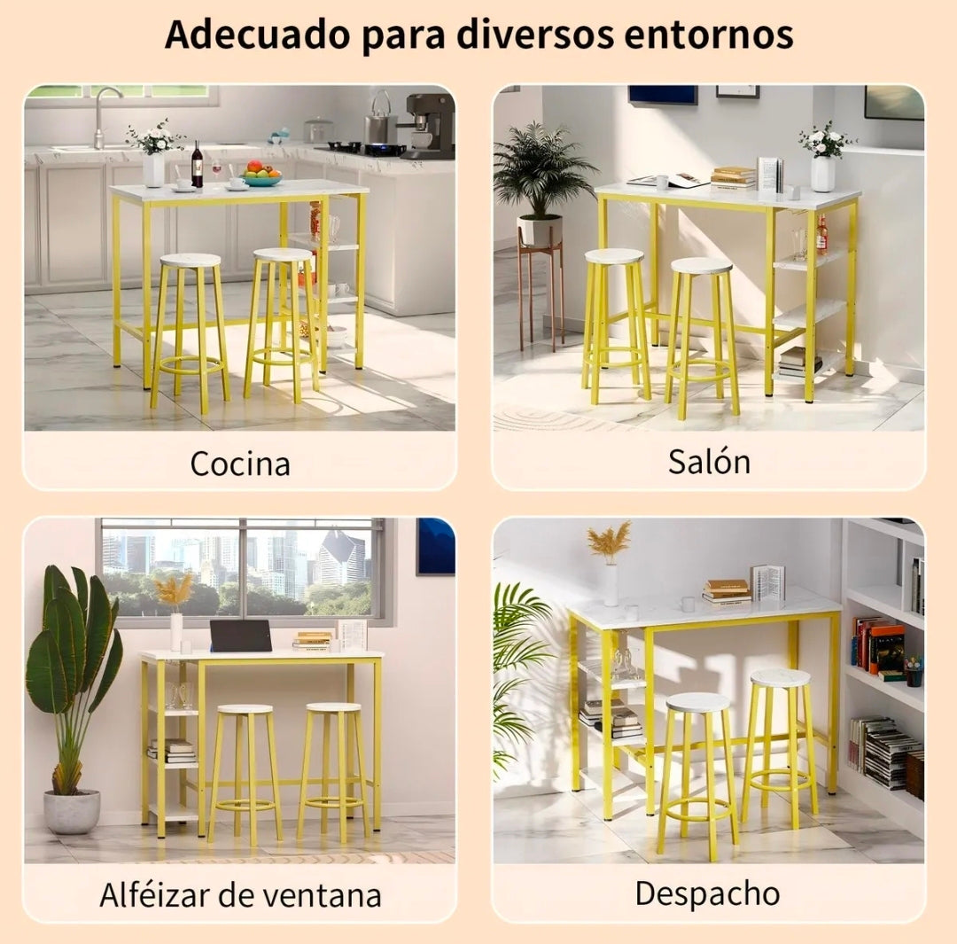 Mesa Barra De Cocina Multiusos Con 2 Bancos