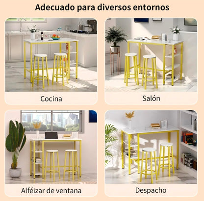 Mesa Barra De Cocina Multiusos Con 2 Bancos