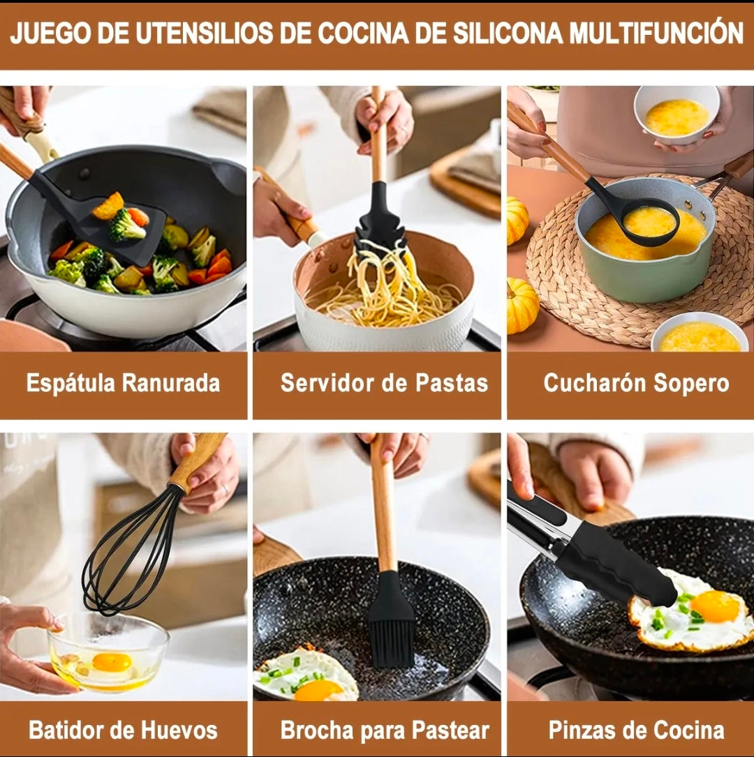 Utensilios Cocina De Silicona 44 Piezas Reposteria Espátulas Resistente Al Calor Con Mango Antideslizante Y Antiquemaduras