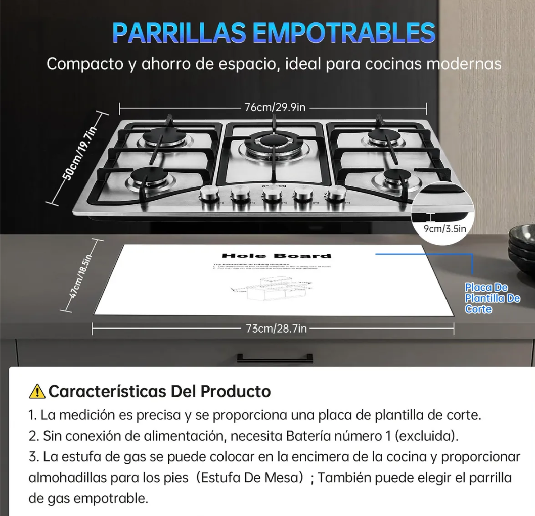 PARRILLA XIUDEEN 5 QUEMADORES ACERO INOXIDABLE