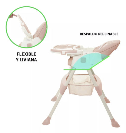 Silla Alta Periquera Mecedora Con Llantas 5 En 1 Ajustable Plegable Asiento Piel